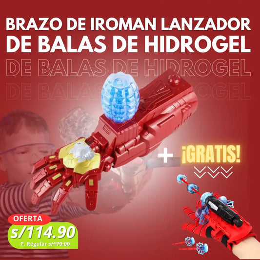 BRAZO HIDROGEL DE IROMAN + LANZADOR DE SPIDERMAN ¡GRATIS!